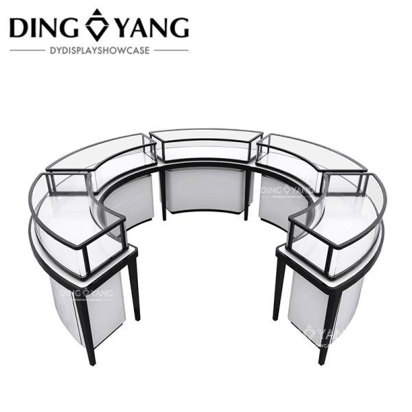 Manufacturer Directly Supply High End Luxury Black And White Round Wood Glass Jewellery Display Counter