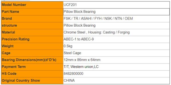Ucf201 Pillow Block Ball Bearing With Flange Bearing Housing