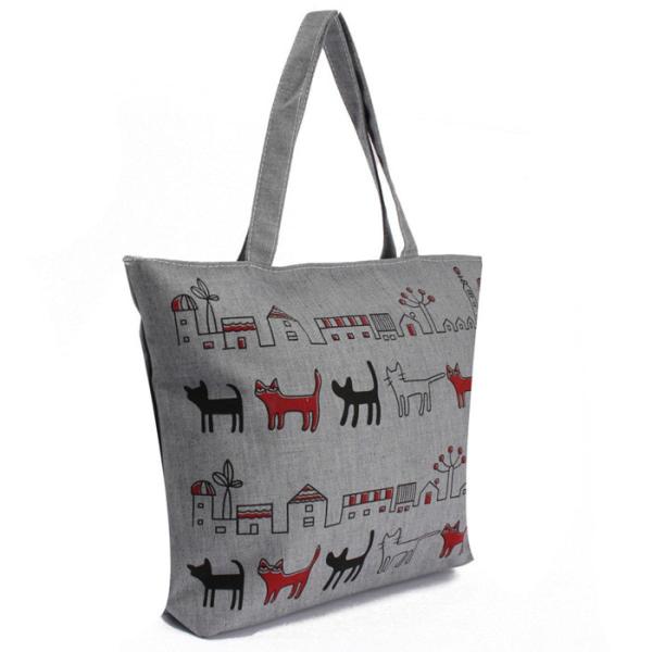Print Animal Cartoon Womens Canvas Shopper Bag With Shoulder Straps