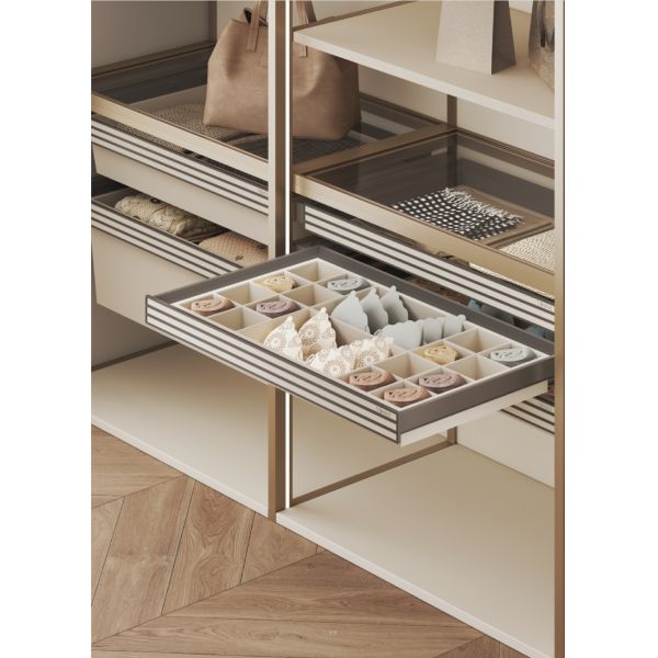 USB-3 Drawer Basket | MDF & PVC Frame Underwear Organizer with 18 Compartments, Built-in Drawer Storage for Wardrobe, 764x485x100mm (MJmhd)