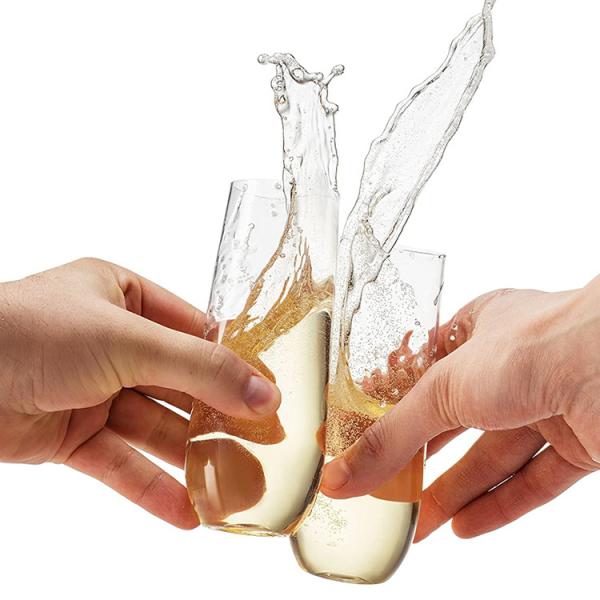 Clear Plastic Champagne Glasses Unbreakable Food Grade Durable Stemless Champagne Flutes