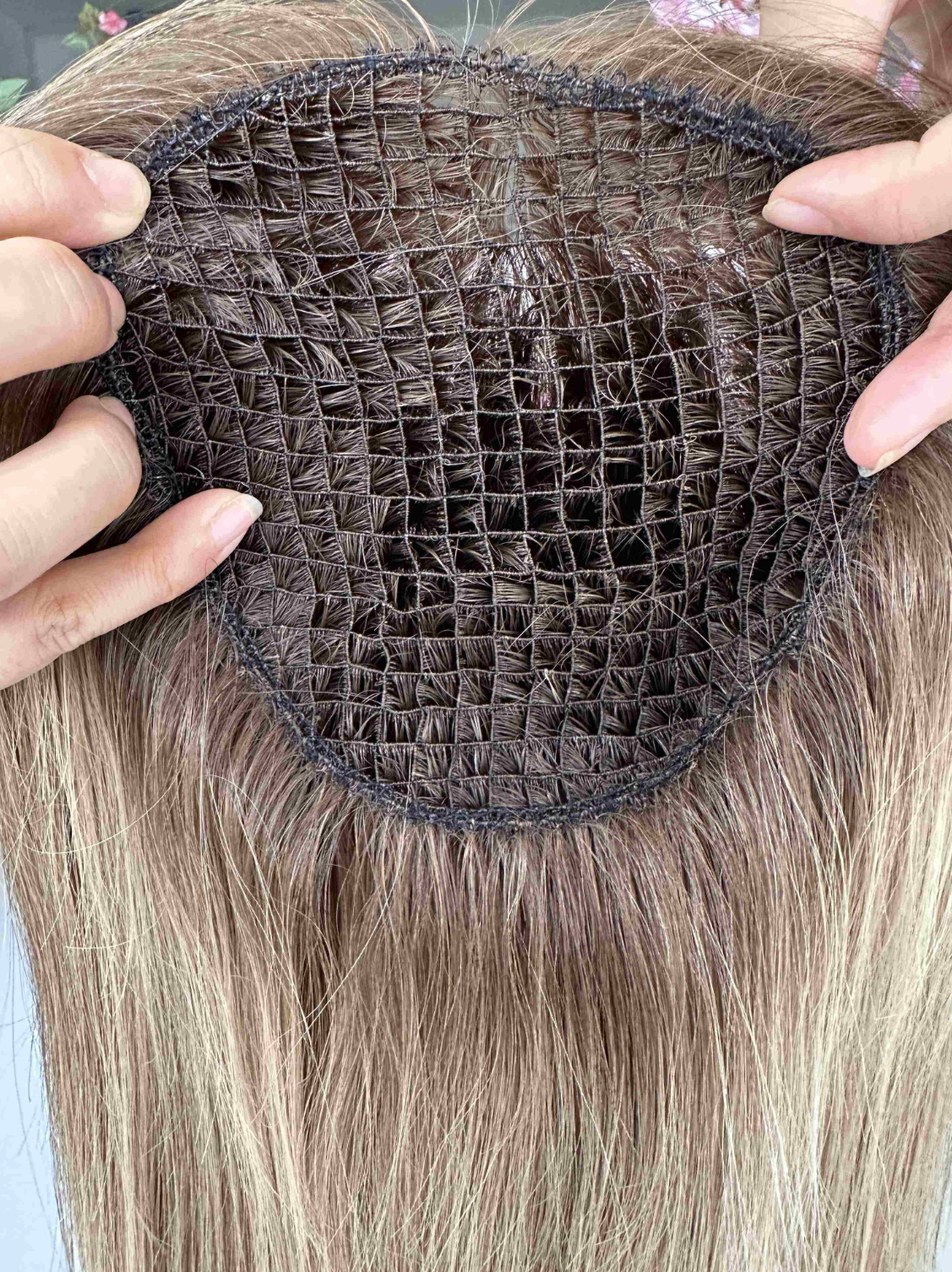 High Quality Natural Long Brown Integration Fishnet Base Virgin Multi Parting Hand Tied Human Hair Topper For Woman