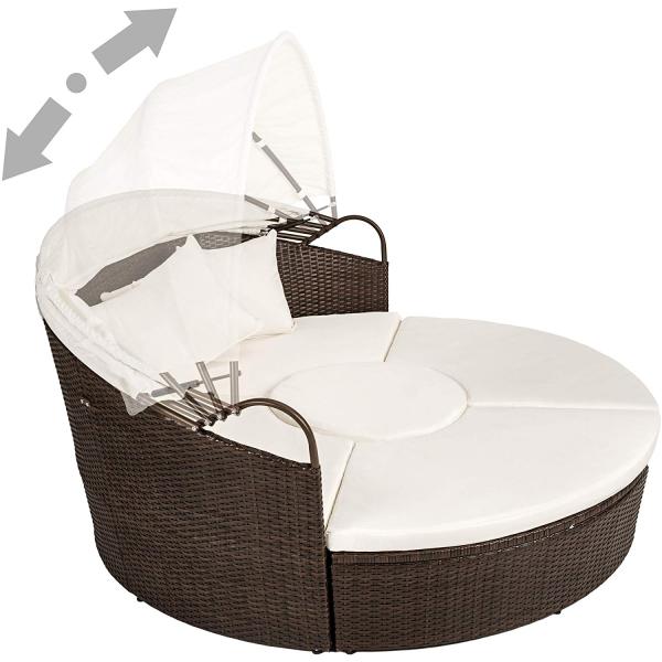 Round Outdoor Rattan Daybed Wicker Garden Daybed With Big Sunshade