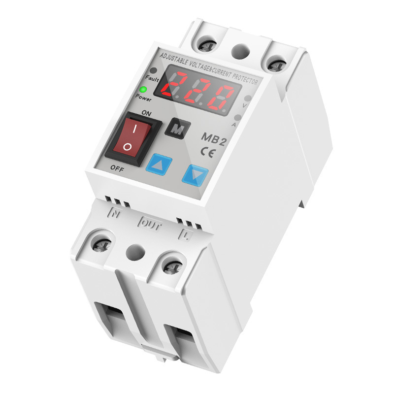 Rail-mounted digital display rocker switch self-reset over/under voltage