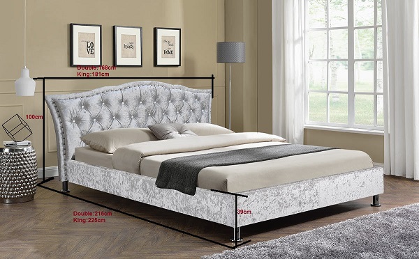 Роскошная машинная плита короля Размера Бархата Ткани с Tufted и кристаллическим изголовьем