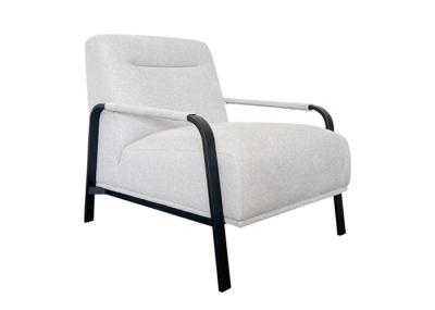 Firm Fixed Seat Fabric Arm Chair Metal Frame Tufted Back Light Beige Armchair