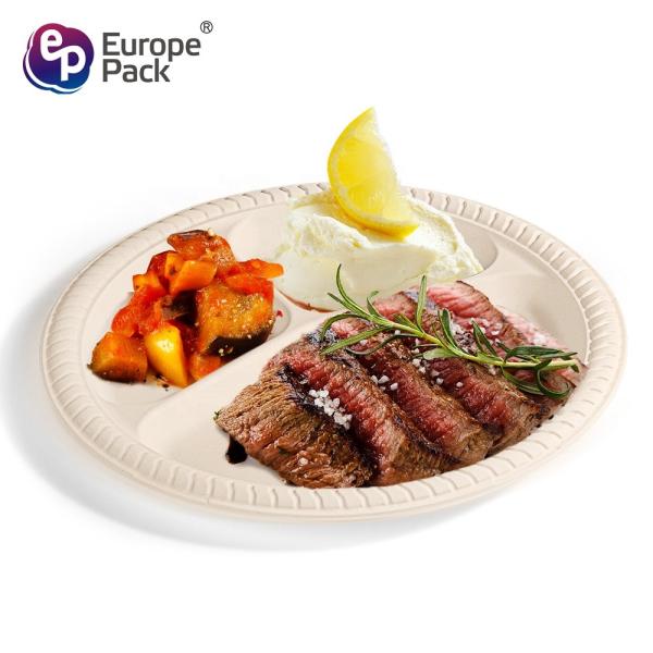 Online shopping high quality disposable food cornstarch plastic plate with 3 compartments