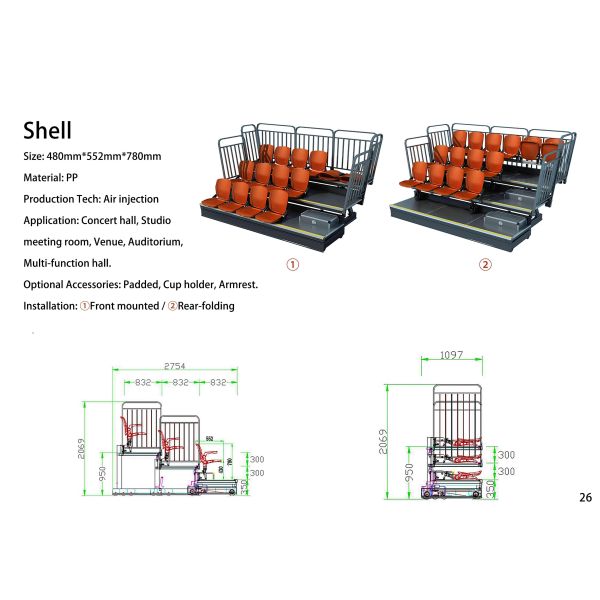 Customized Size Retractable Bleacher Seating with Integrated Writing Board and 5-Year Warranty