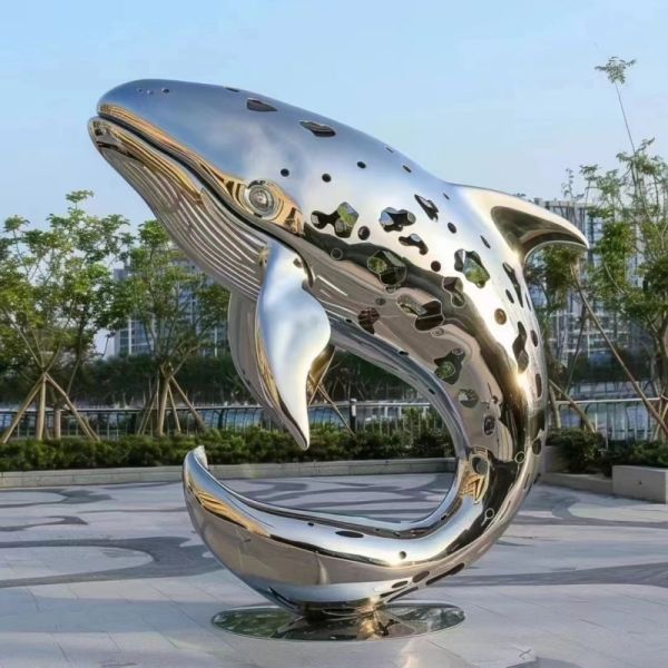 Sculpture en métal de baleine, taille personnalisée, entretien facile, œuvre d'art en métal élégante, parfaite pour le jardin et le parc