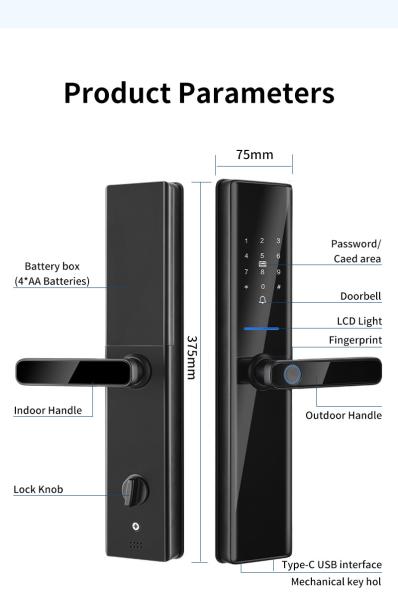 Black Biometric Fingerprint Door Locks Tuya TTlock Electronic Digital Door Locks