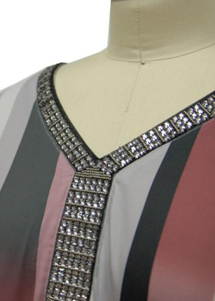 Women'S V Neck Long Sleeve T Shirts , Womens Baggy T Shirts Shiny Beaded Decoration