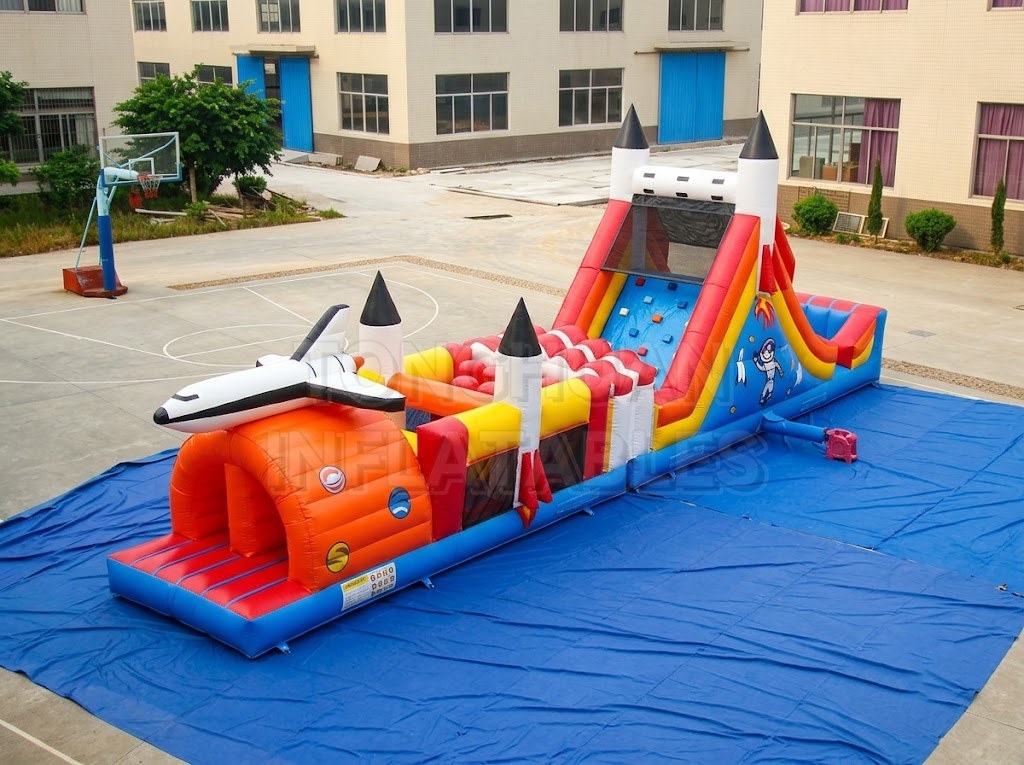 Outdoor Inflatable Obstacle Course Custom Space Shuttle Theme Challenge Combo for Parks Malls Festivals Community Events and Family Entertainment