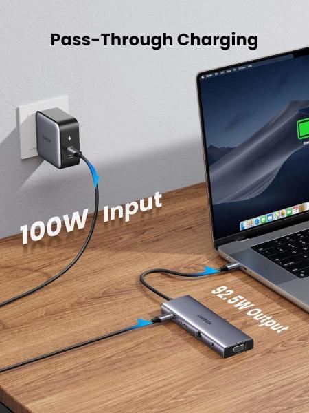 USB C Hub, Dongle USB-C 10 en 1 avec 4K-HDMI et VGA double moniteur, 1Gbps Ethernet, 100W PD, 3 ports USB 3.0,3Jack audio de 5 mm