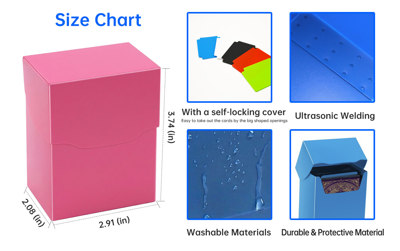 Rose Pink Plastic Deck Box Secure Lock Waterproof Trading Pokemon Card Storage
