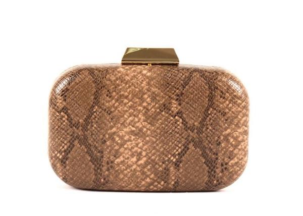 Big Simple Clasp Hand Clutch Purse , Brown Colored Chain Clutch Bag