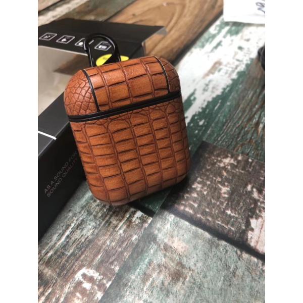 OEM Crocodile Pattern Real Leather Earphones Case Protective Headphones Cover for Airpod 2