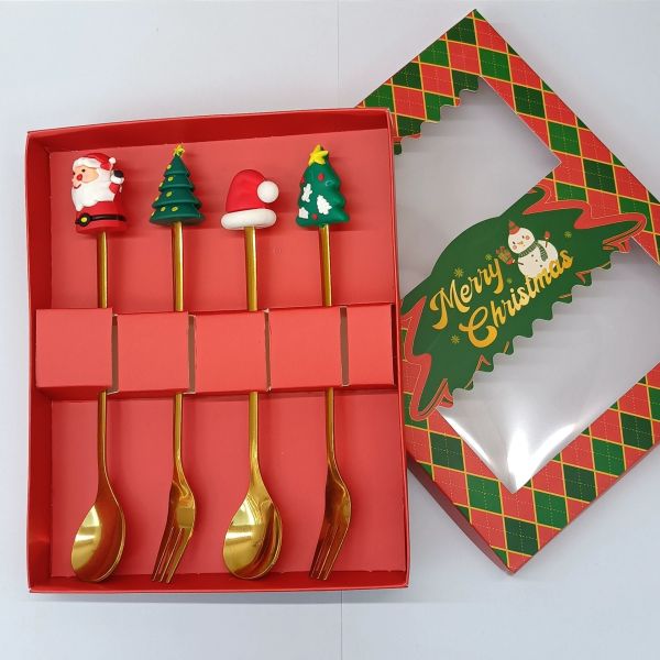 Custom Long-Handle Silicone Christmas Spoon & Fork Set – Food-Grade Silicone + 304 Stainless Steel | Holiday Cartoon Cutlery for Kids & Adults