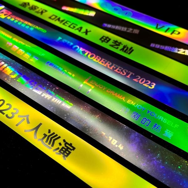 Factory Wholesale Laser Glitter Wrist Strap Event Concert Festival Neon Rainbow Laser Logo Shiny Laser Paper Wristband