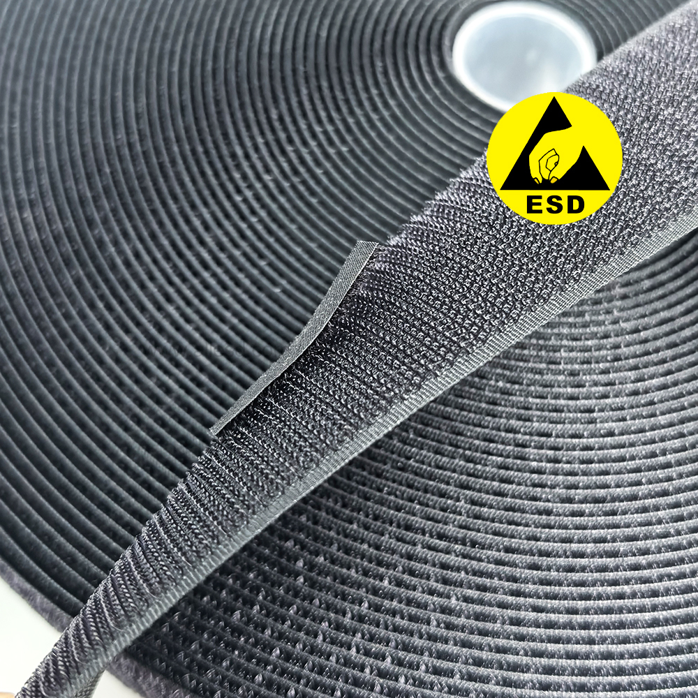 Black Nylon ESD Antistatic Hook Loop Strap Adhesive Magic Tape