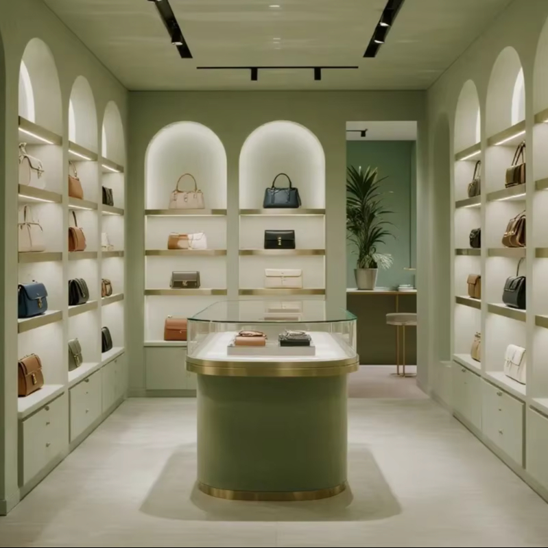 Customizable Design Jewelry Showcase with Adjustable Glass Shelves and Tempered Glass Solid Wood Construction