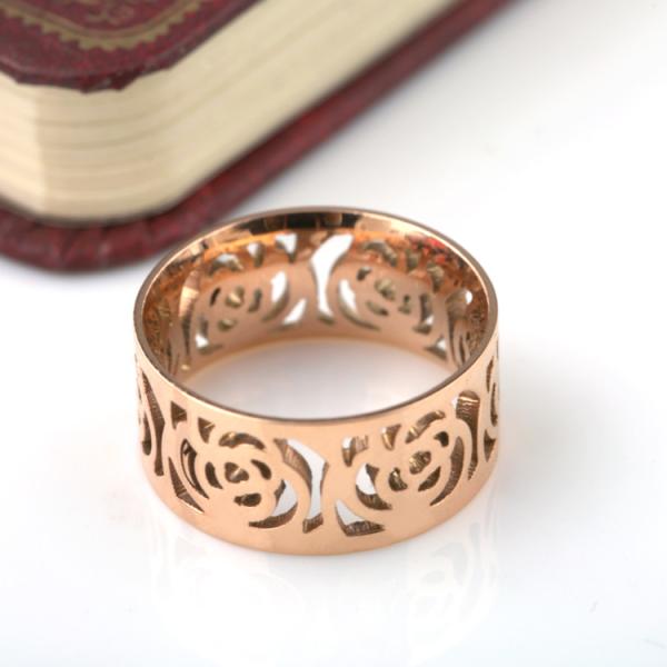Women Fashion Stainless Steel Jewelry Ring , Hollow pattern Ring, Camellia shape gold Ring
