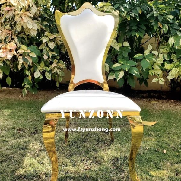 Wholesale Cheap Pricer White Pu Leather Gold Stainless Steel High Back Hotel Wedding Chair