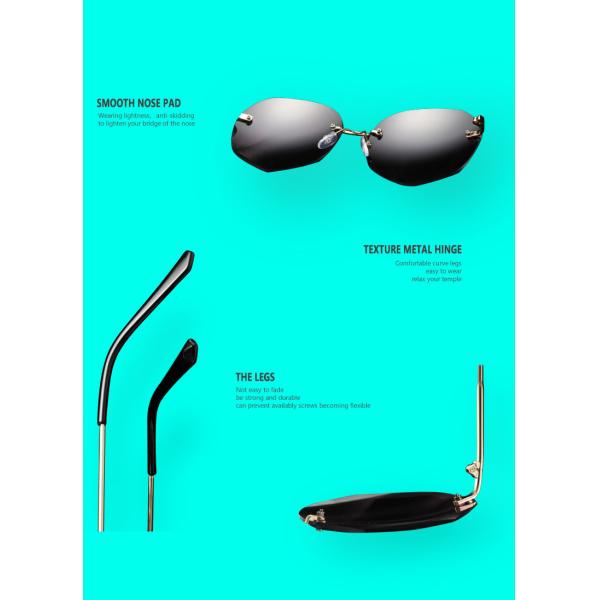 BSCI Oversized Shades Female Trendy UV400 Rimless Designer Sunglasses