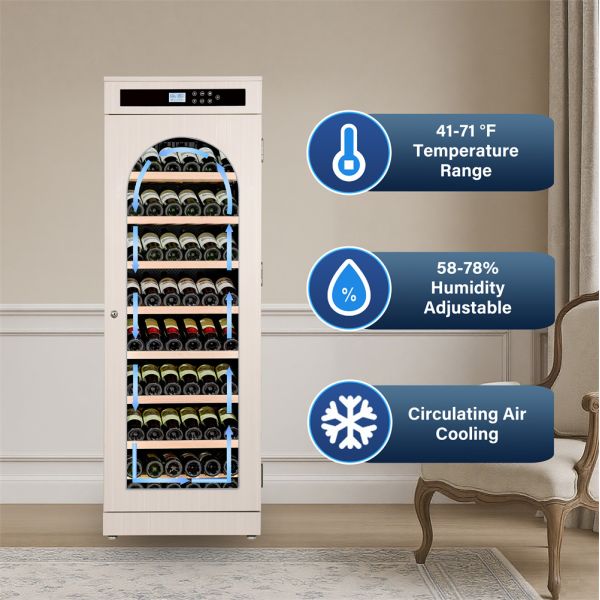 Freestanding Wood Wine Cooler with Digital Control Panel and Arched Glass Door