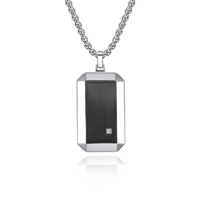 Square Pendant Religious Stainless Steel Necklace with Diamond for Men , Stainless Steel Christian Jewelry
