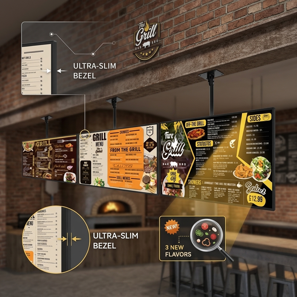 55 Inch Android Digital Menu Board with Multi Zone Split Screen and Remote Batch Control for Restaurants