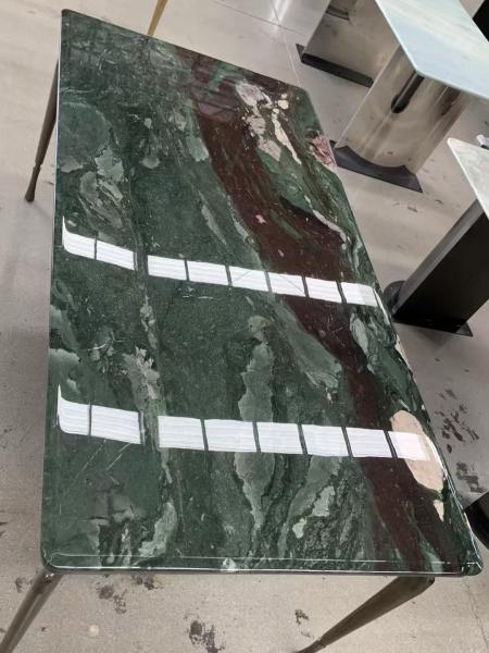 Mesa de comedor rectangular de mármol verde pulido de Camboya, mesa de cocina con tapa de mármol