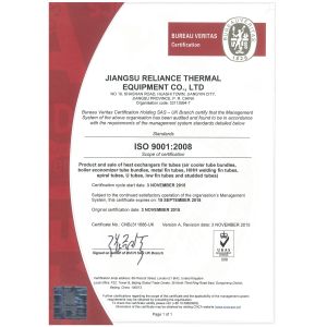JIANGSU RELIANCE THERMAL EQUIPMENT CO., LTD Certificaciones