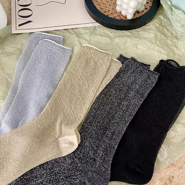 Moda para mujeres calcetines de hilo metálico de oro brillante plata calcetines de moda brillante