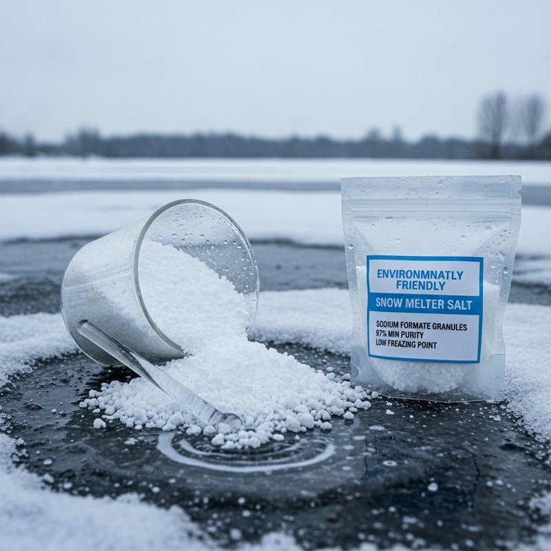 98% Min Sodium Formate Deicer Granular REACH Registered Non-Corrosive Deicer for Airport Runways Down to -15°C