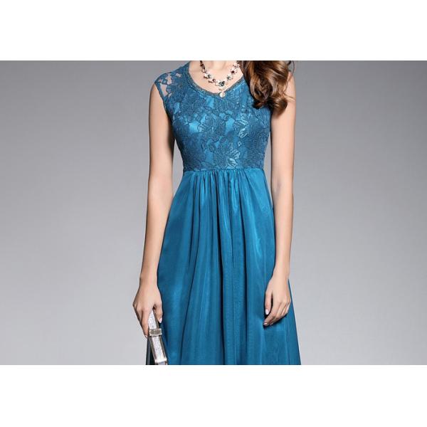 Dusty Blue Wedding Bridesmaid Dresses / Back Lace Chiffon Lace Evening Gown