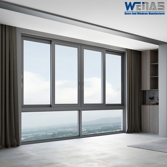 Housing Safe Aluminum Sliding Glass Windows Single Glass Space Saving Insects Control