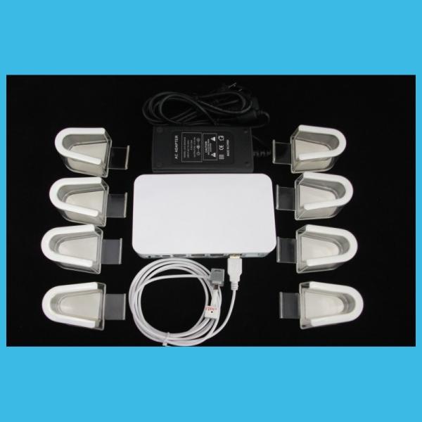 COMER Universal acrylic android tablet PC floor stand with alarm and charging 8 port systems