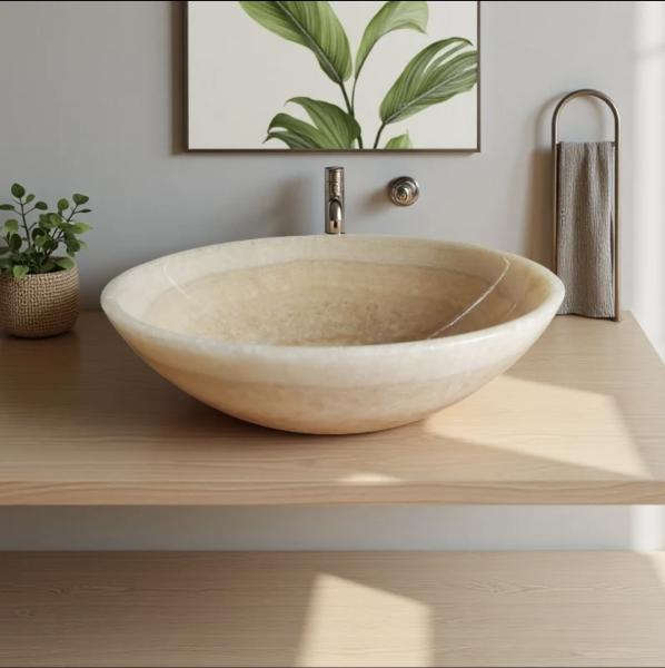 Premium Yellow Jade Marble Bathroom Vanity Basin | Handcrafted Artisan Sink