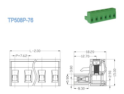 Разъем терминального блока женщины 7.62mm 300V 18A Pluggable для управления индустрии