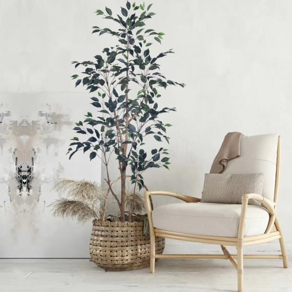 Indoor/Outdoor UV Protected Artificial Plants Banyan Tree High-Fidelity PE Decorative Art High-Low Leaves for Easter Home Decor