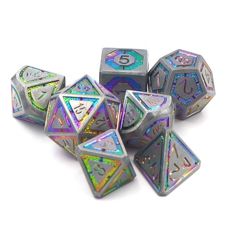 Customizable Logo Zinc Alloy Metal Dice Set 14-20mm Size 7-Piece Polyhedral Dice for RPG Games