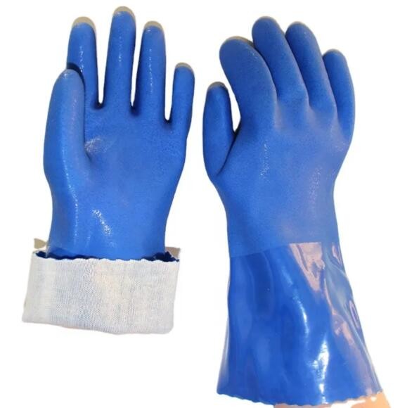 Heavy Duty Chemical Gloves Blue PVC Coated Gloves For Electrical