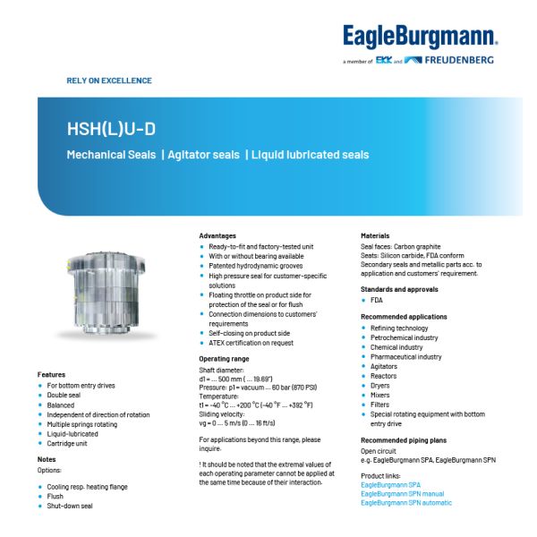 Agitators Reactor Mechanical Seal Liquid Lubricated Eagleburgmann