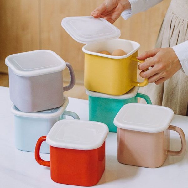 Eco Friendly 390g Kitchenware Enamel Square Pot With Frying Basket Daily Use