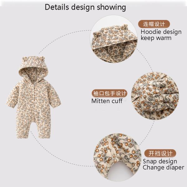 Unisex Long Sleeve Romper Clothing with hoodie three layers Baby kids clothes for Winter