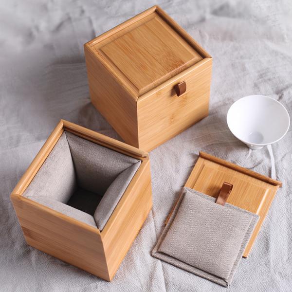 Multi Compartments Tea Bag Organizer Wooden Box with Bamboo and Polyester Construction