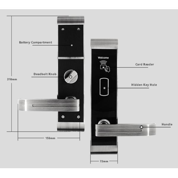 Zinc Alloy Rfid Hotel Door Locks With IC Card Mechanical Key 310 * 72mm