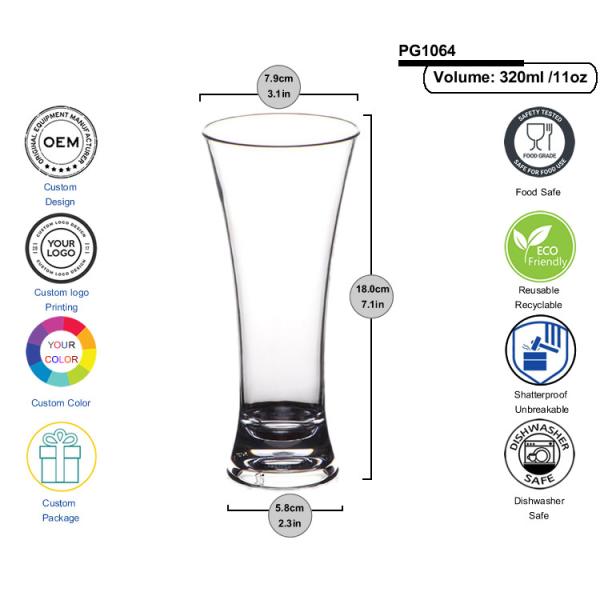 Unbreakable Plastic Pilsner Beer Glasses Polycarbonate Martini Cocktail Glasses Drinkware