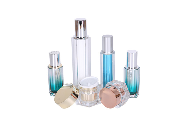 Упаковка Skincare Cosemtic опарника сливк бутылки 30-50g лосьона полигона 30-50-100ml цвета градиента акриловая