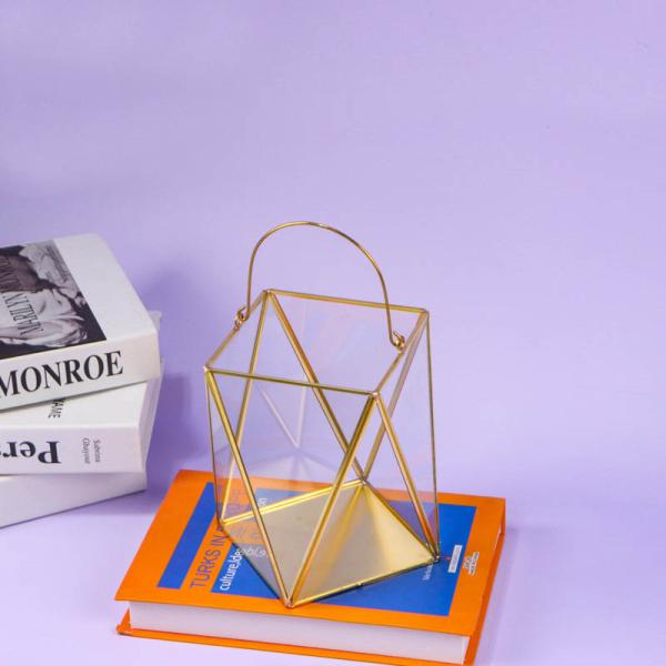 Golden copper triangle handle glass artifact lamp fruit greenhouse cover copper box gift package OEM logo words picture